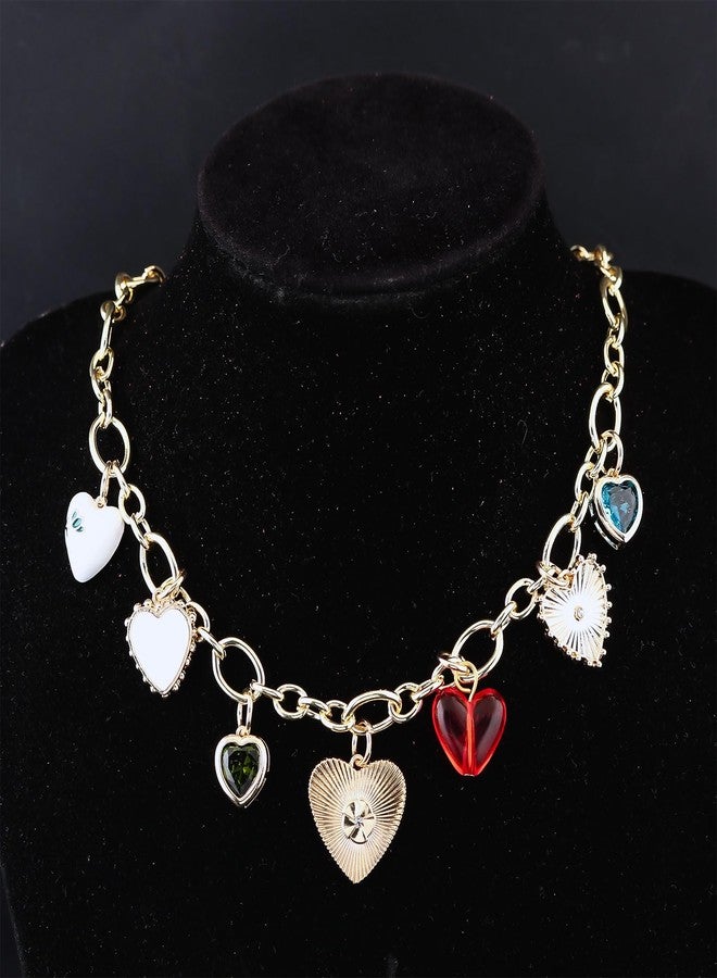 SORGERLY Chunky Heart Charm Necklaces for Women - Gold Different Heart Pendents Link Chain Jewelry Gift (Colorful) - Image 3